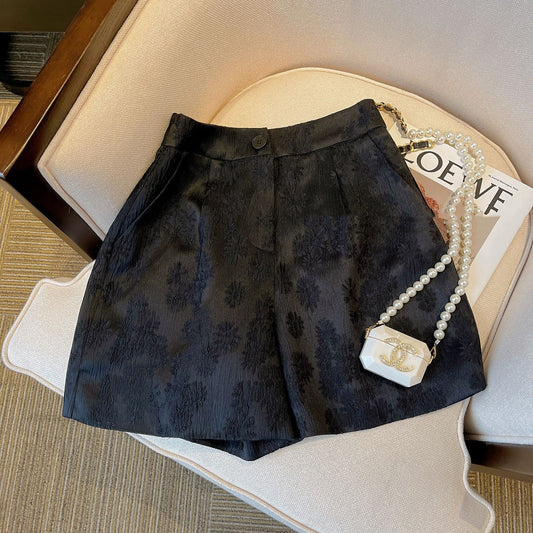 Chanel-style Black Jacquard Suit Shorts For Women