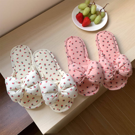 Household Sweet Bow-Knot Womens Cotton And Linen Slippers