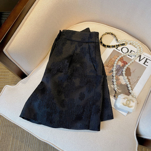 Chanel-style Black Jacquard Suit Shorts For Women