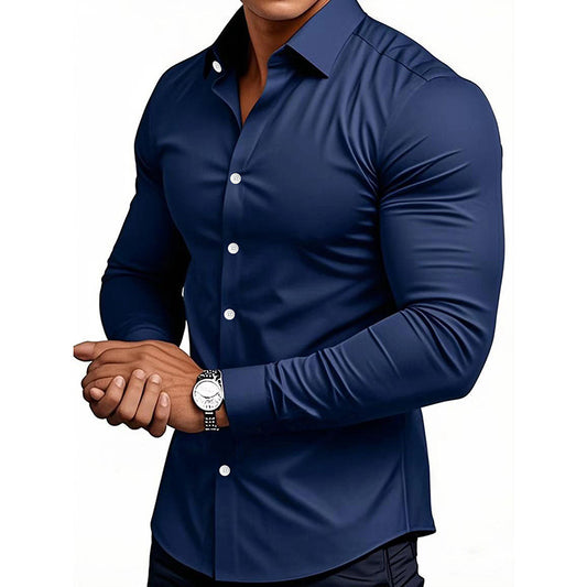 Spring Autumn Men's Solid Color Casual Long-Sleeve Shirt